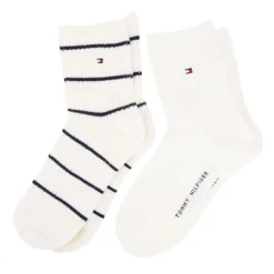TOMMY HILFIGER Chaussettes uni et à rayures bleues logo brodé Femme BLANC New