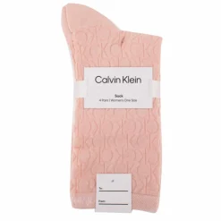 CALVIN KLEIN Chaussettes fines et délicate filigrane logo lot x4 /blanc Femme ROSE New
