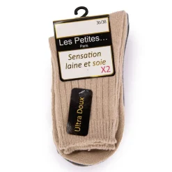 LES PETITES...PARIS Chaussettes lot x2 clotilde Femme BEIGE New