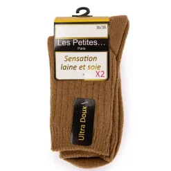 LES PETITES...PARIS Chaussettes lot x2 clotilde Femme MARRON New