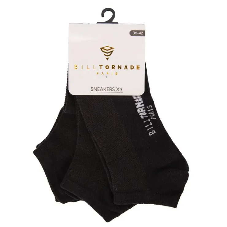 BILL TORNADE Chaussettes socquettes x3 uni Homme NOIR Hot