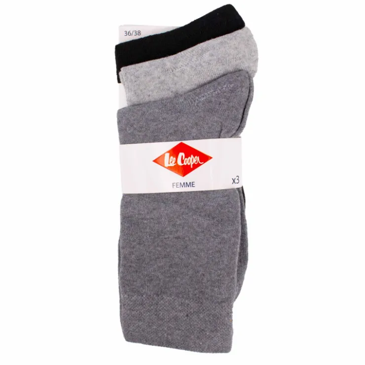 LEE COOPER Chaussettes unies lot x3 coton stretch Femme GRIS Clearance