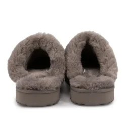 KELARA Chausson fourré fausse fourrure semelle épaisse Femme GRIS Discount