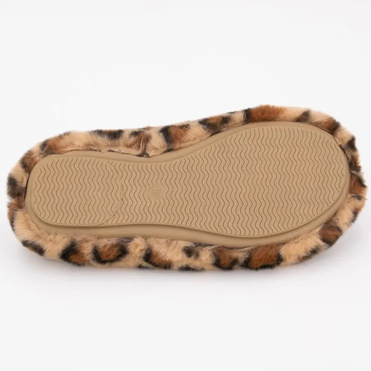 KELARA Chaussons à poils imprimé léopard Femme MARRON Best