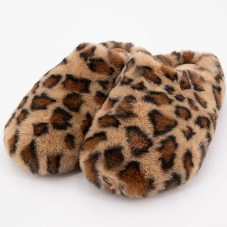 KELARA Chaussons à poils imprimé léopard Femme MARRON Best