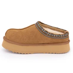 KELARA Chaussons en cuir effet daim fourrés liseré cheville Femme CUIVRE Outlet