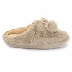 ETINCELLE Chaussons fausse fourrure pompon antidérapant Claire Femme BEIGE Sale