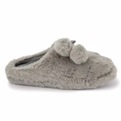 ETINCELLE Chaussons fausse fourrure pompon antidérapant Claire Femme GRIS