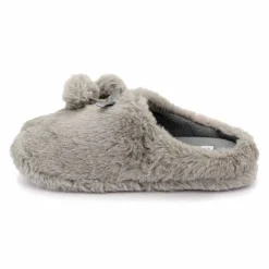 ETINCELLE Chaussons fausse fourrure pompon antidérapant Claire Femme GRIS