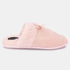 LES PETITES...PARIS Chaussons fausse fourrure noeud Carmeline Femme ROSE CLAIR Outlet
