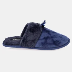 LES PETITES...PARIS Chaussons fausse fourrure noeud Carmeline Femme BLEU FONCE Outlet