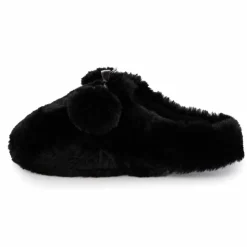 ETINCELLE Chaussons fausse fourrure pompon antidérapant Claire Femme NOIR New