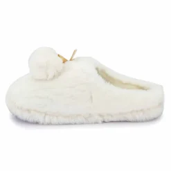 ETINCELLE Chaussons fausse fourrure pompon antidérapant Claire Femme BLANC