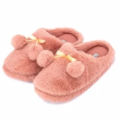 ETINCELLE Chaussons fausse fourrure pompon antidérapant Claire Femme ROSE Outlet
