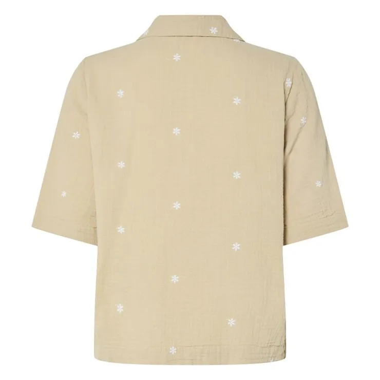PIECES Chemise brodée en gaze de coton Femme BEIGE New