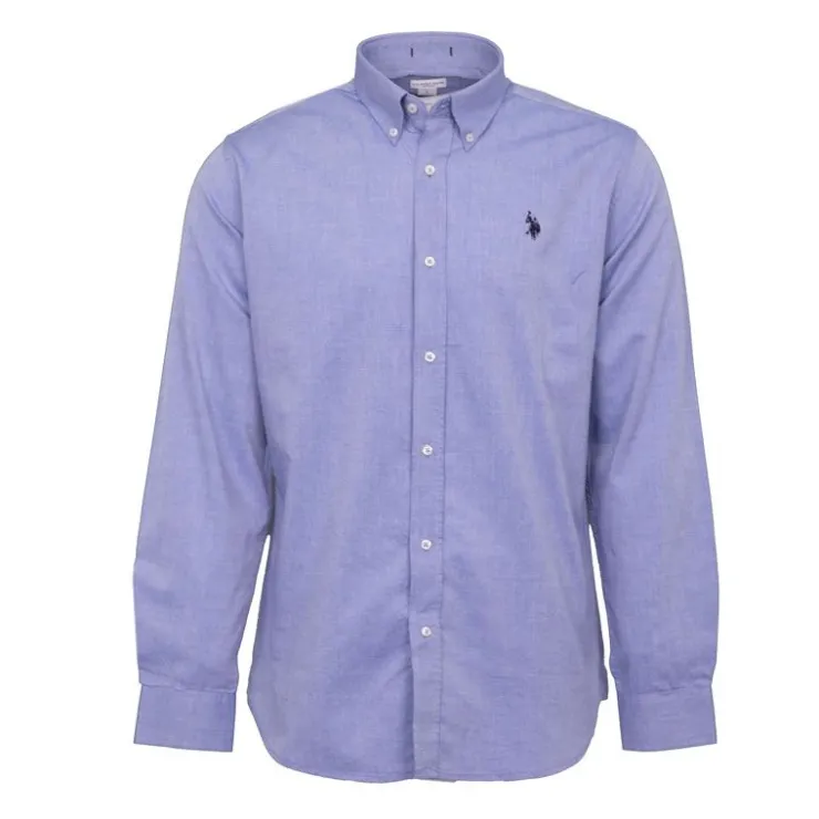 US POLO Chemise classique tissu chiné evan Homme BLEU