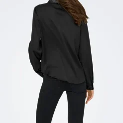 JDY Chemise col à sequins fifi effet satiné regular Femme NOIR Sale