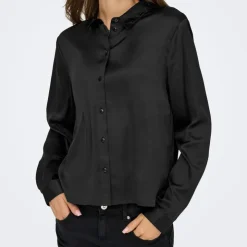 JDY Chemise col à sequins fifi effet satiné regular Femme NOIR Sale