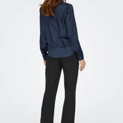 JDY Chemise col à sequins fifi effet satiné regular Femme BLEU FONCE Clearance