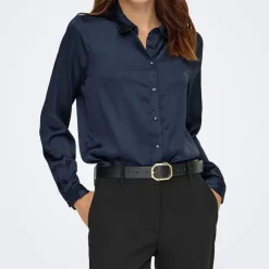 JDY Chemise col à sequins fifi effet satiné regular Femme BLEU FONCE Clearance