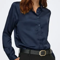 JDY Chemise col à sequins fifi effet satiné regular Femme BLEU FONCE Clearance