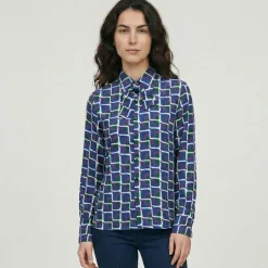 LES TROPEZIENNES PAR M.BELARBI Chemise col avec ruban à nouer imprimé graphique malijai Femme BLEU FONCE New