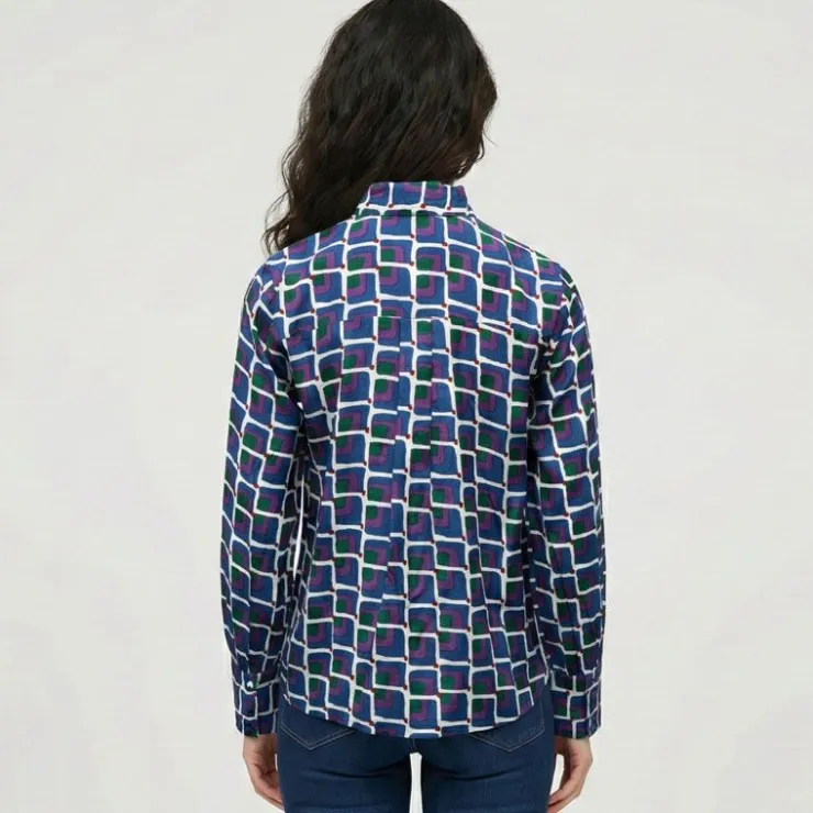 LES TROPEZIENNES PAR M.BELARBI Chemise col avec ruban à nouer imprimé graphique malijai Femme BLEU FONCE New