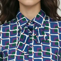 LES TROPEZIENNES PAR M.BELARBI Chemise col avec ruban à nouer imprimé graphique malijai Femme BLEU FONCE New