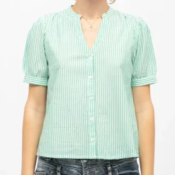 LA PETITE ETOILE Chemise col v blanche à rayures es tori Femme VERT