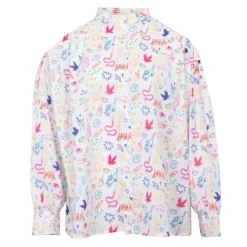 DIXIE Chemise coton multicolor imprimé dessins col mao Femme BLANC Discount