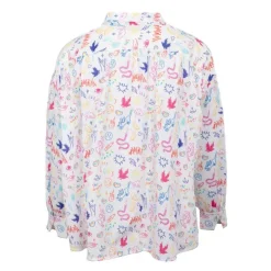 DIXIE Chemise coton multicolor imprimé dessins col mao Femme BLANC Discount