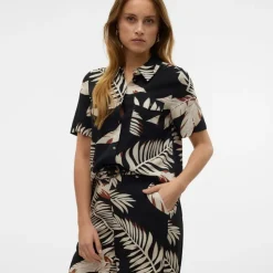 VERO MODA Chemise easy black fioni avec imprimé tropical Femme NOIR Sale