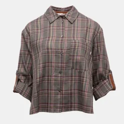 PLEASE Chemise grigio à carreaux asymétrique manches 3/4 Femme GRIS Clearance