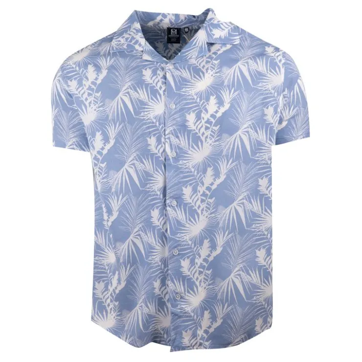 BLAGGIO Chemise manches courtes imprimée tropical en viscose Homme BLEU CLAIR