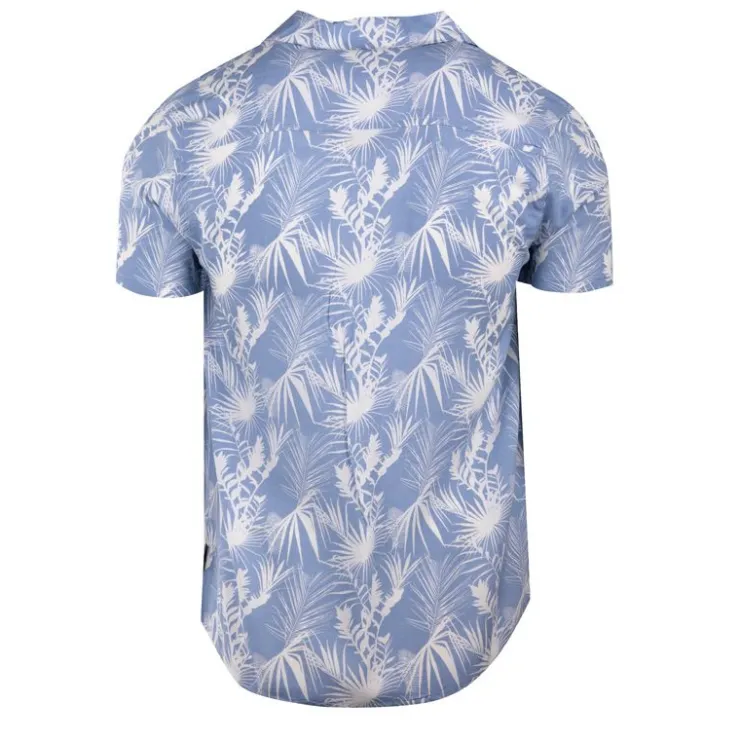 BLAGGIO Chemise manches courtes imprimée tropical en viscose Homme BLEU CLAIR