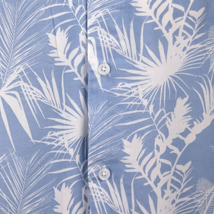 BLAGGIO Chemise manches courtes imprimée tropical en viscose Homme BLEU CLAIR