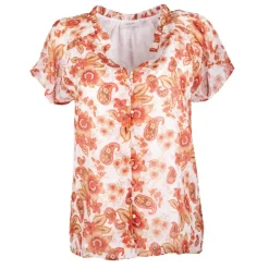 DEELUXE 74 Chemise manches courtes imprimée fleurs Femme ORANGE Hot