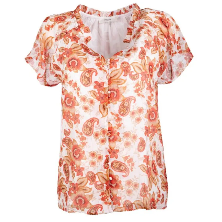 DEELUXE 74 Chemise manches courtes imprimée fleurs Femme ORANGE Hot