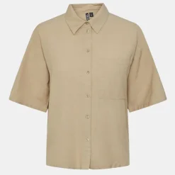 PIECES Chemise manches courtes uni Femme BEIGE