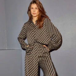 ONLY Chemise manches longues à rayures irisées beige Femme NOIR New