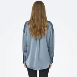 ONLY Chemise Marta effet satiné à manches longues Femme BLEU Discount