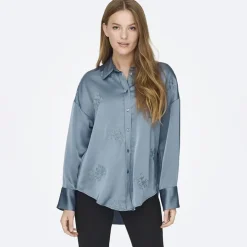 ONLY Chemise Marta effet satiné à manches longues Femme BLEU Discount