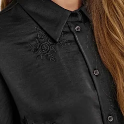 ONLY Chemise Marta effet satiné à manches longues Femme NOIR Clearance