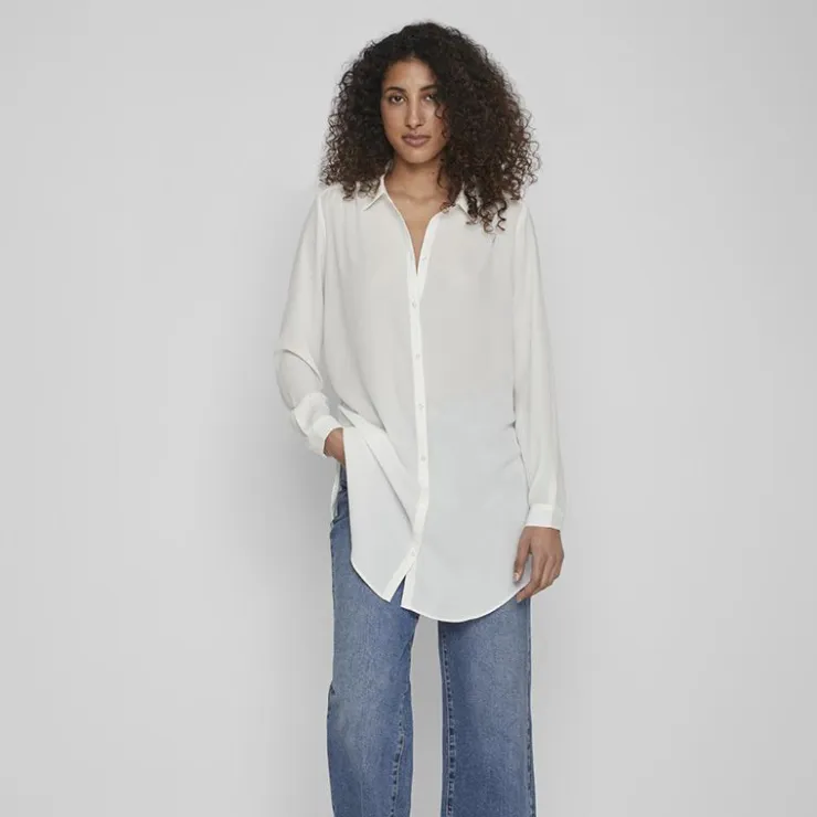 VILA Chemise mi longue Lucy snow white Femme BLANC New