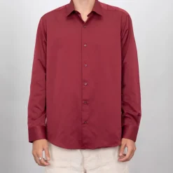 BILL TORNADE Chemise unie coton classique Homme BORDEAUX Sale