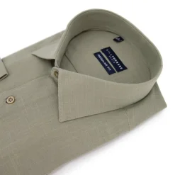 BILL TORNADE Chemise unie regular fit coton aspect lin Homme KAKI New