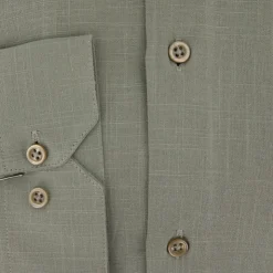 BILL TORNADE Chemise unie regular fit coton aspect lin Homme KAKI New