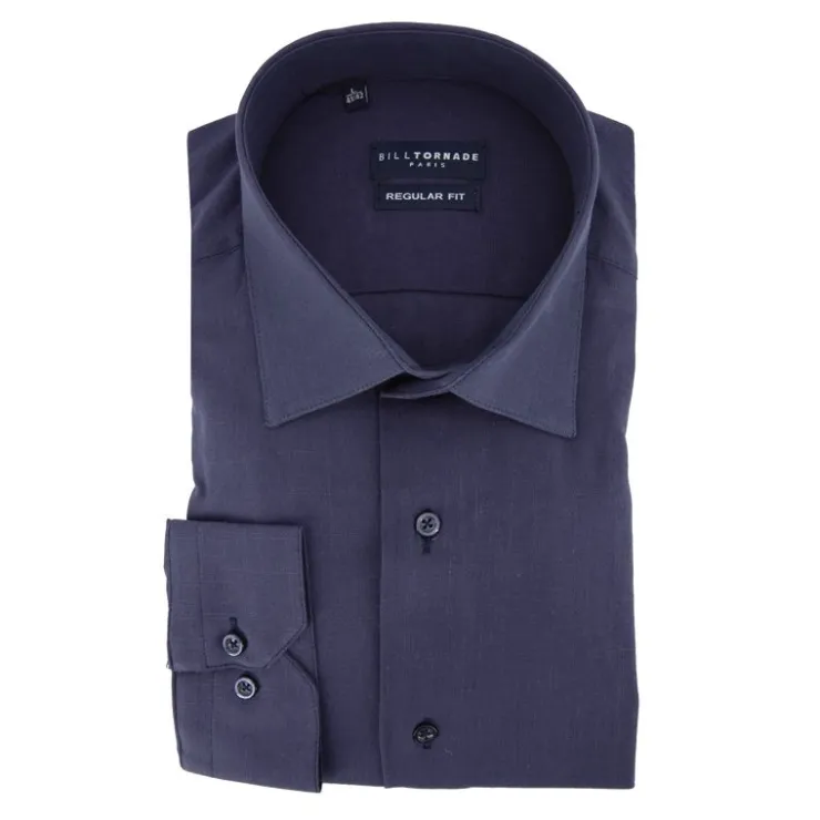 BILL TORNADE Chemise unie regular fit coton aspect lin Homme BLEU FONCE Clearance