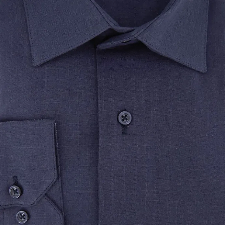 BILL TORNADE Chemise unie regular fit coton aspect lin Homme BLEU FONCE Clearance