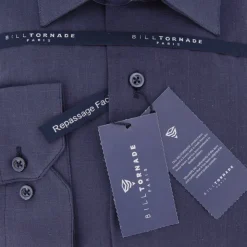 BILL TORNADE Chemise unie regular fit coton aspect lin Homme BLEU FONCE Clearance